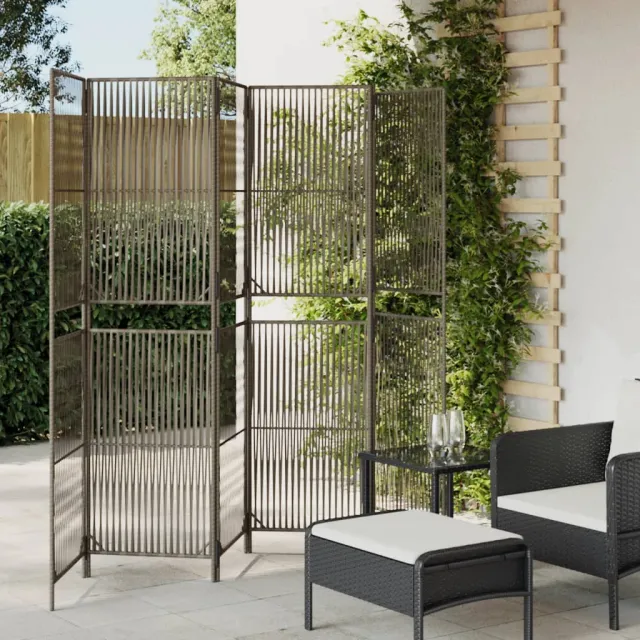 vidaXL Kamerscherm 6 panelen poly rattan grijs, foto 2