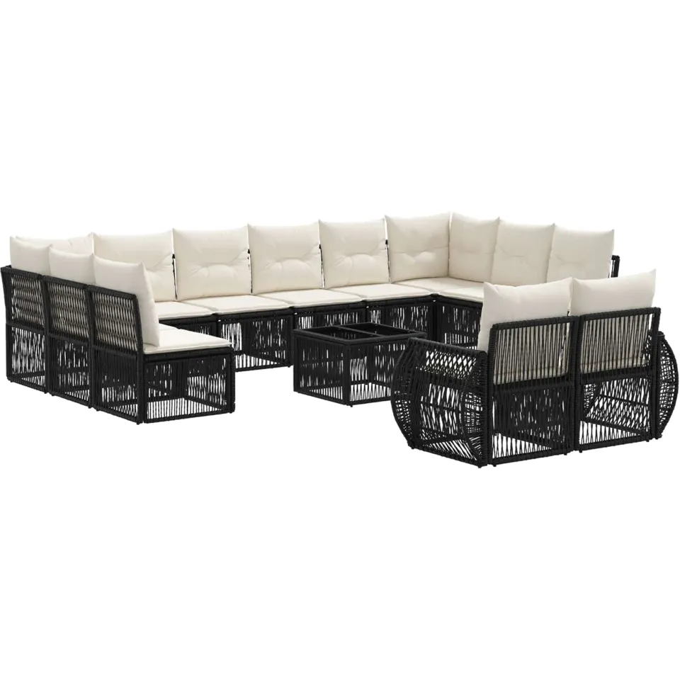 vidaXL Tuinbankenset 13 st Zwart en Cream Wit poly rattan, foto 3