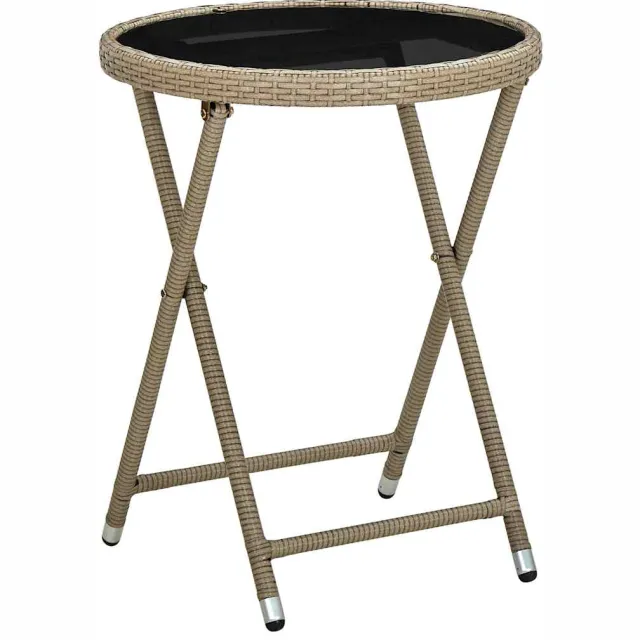 vidaXL Salontafel 60 cm poly rattan en gehard glas beige