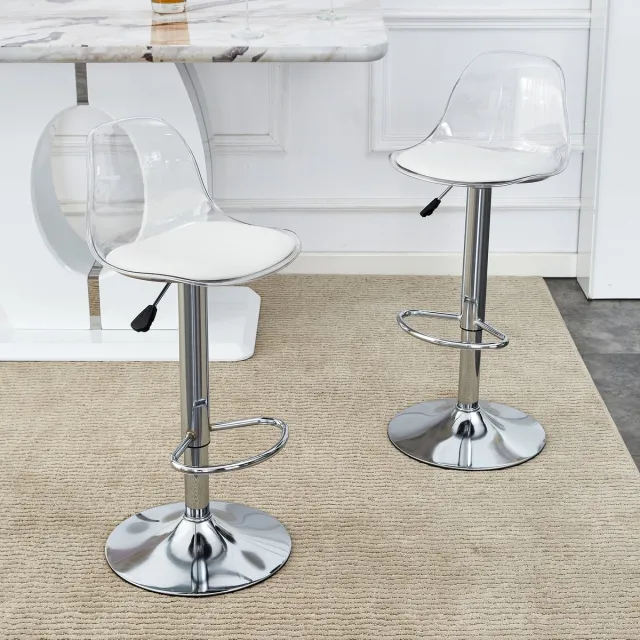DESMIU Barkruk 82-104 Cm - Verstelbaar En 360 Graden Draaibaar - Voor Thuisbar En Commerciele Bar - Kunststof En Metaal - Wit Zilver