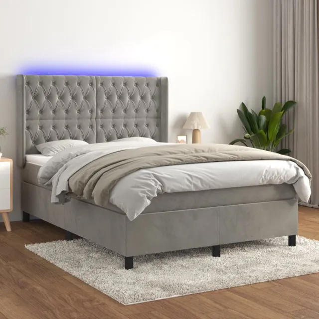 vidaXL Boxspring met matras en LED fluweel lichtgrijs 140x190 cm grijs