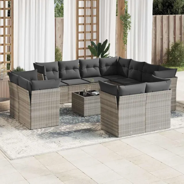 vidaXL 12-delige Loungeset met kussens poly rattan lichtgrijs grijs, foto 2