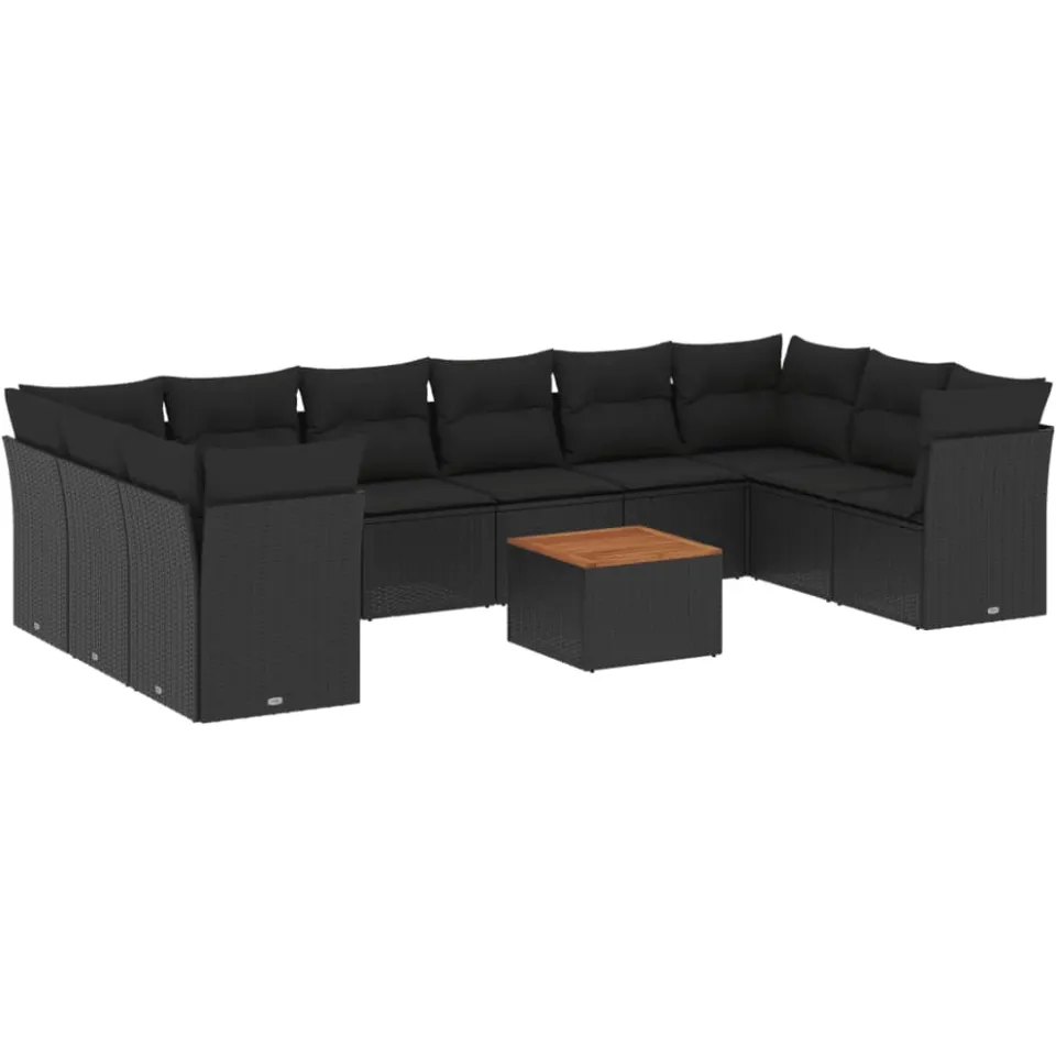 vidaXL 11-delige Loungeset met kussens poly rattan zwart