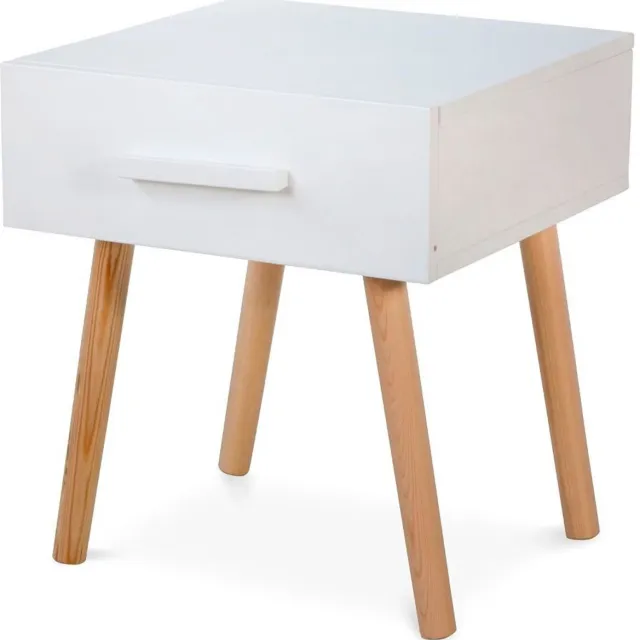 Homesyle4u Homestyle4u Nachtkastje - 40x46x40 cm - met Grenenhouten lade - Wit