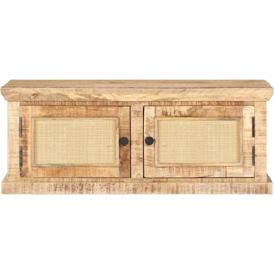 vidaXL Salontafel 90x50x35 cm massief mangohout en natuurlijk riet bruin, foto 2