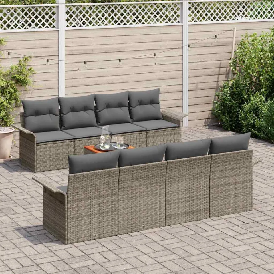 vidaXL Tuinbankenset 9 st Grijs poly rattan, foto 3