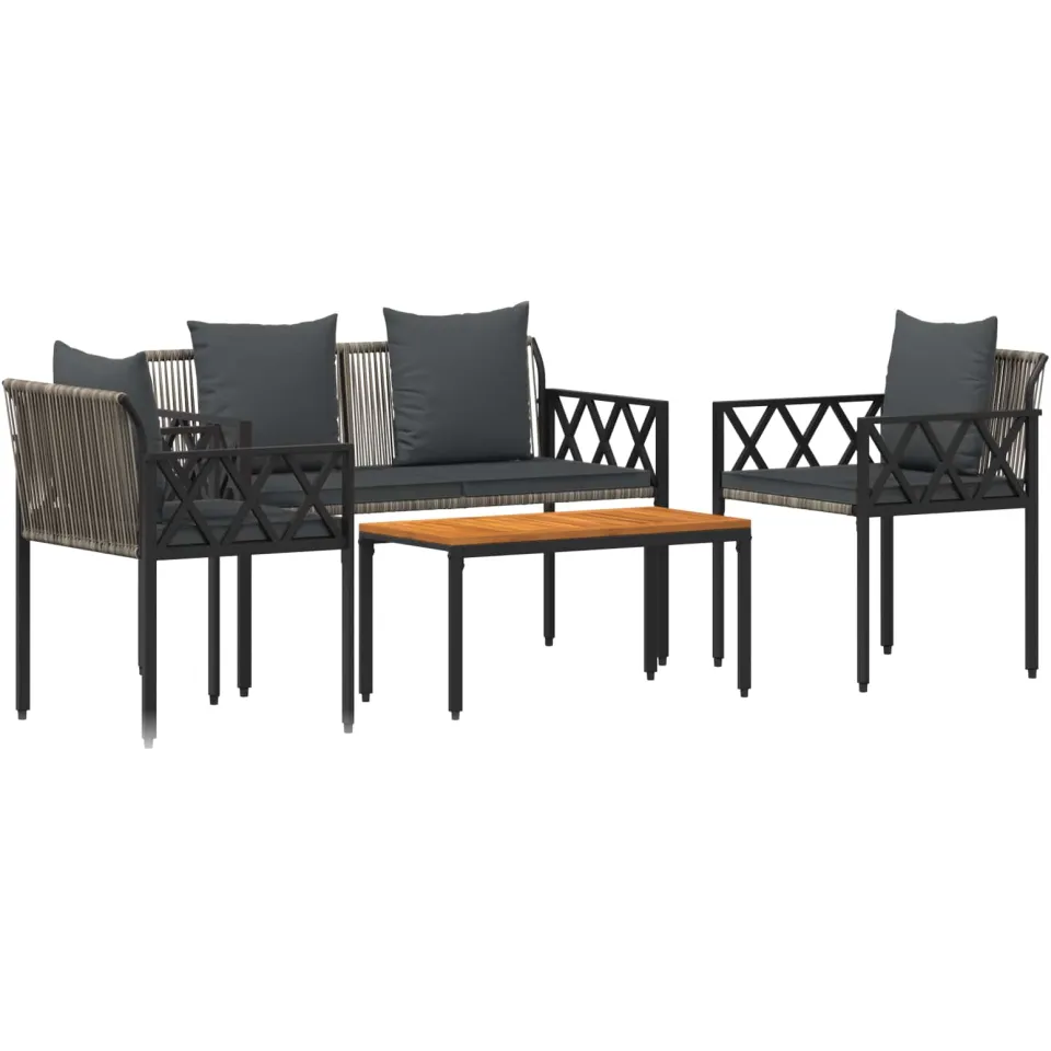 vidaXL tuinmeubelset 4 st Grijs en Donkergrijs poly rattan