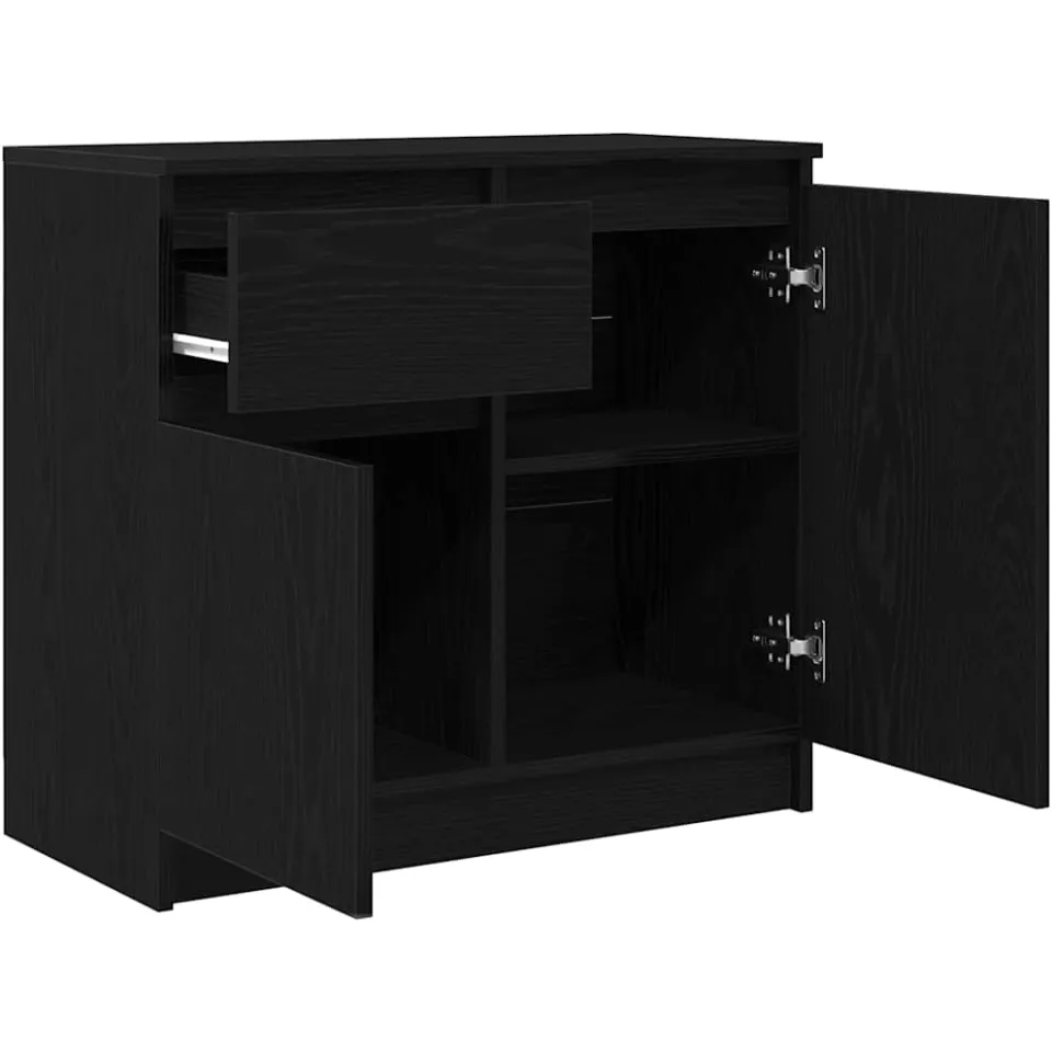 vidaXL Dressoir met lade 71x35x65 cm spaanplaat zwart eikenkleurig, foto 4