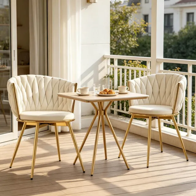 CHICFURN Eetkamerstoel - 360 graden draaibaar - Metalen poten - Beige