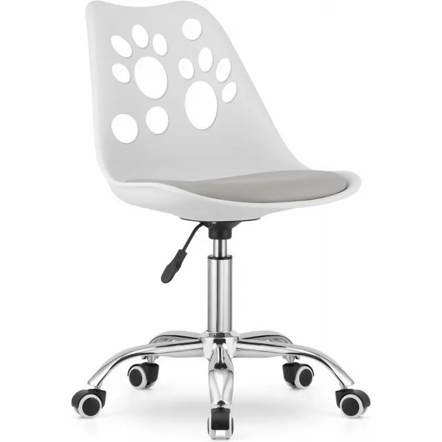 LEOBERT PRINT Bureaustoel Wit-Grijs, Modern Ergonomisch Design, Verstelbare Zithoogte, Chromen Basis, Geschikt voor Kinderkamer, Thuiswerkplek of Kantoor, Max. 110 kg