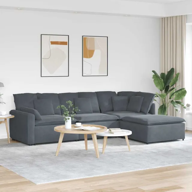 vidaXL Modulaire bank met voetenbank en kussens fluweel donkergrijs