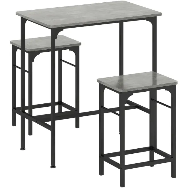 Velmio Bartafelset - Met 2 Barstoelen - Bar Tafel - Keuken Tafel - Meubelset - Krukken - 80x50x87cm - Marmer - Grijs Grijs marmer