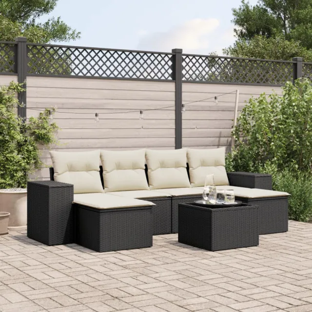 vidaXL 7-delige Loungeset met kussens poly rattan zwart, foto 2