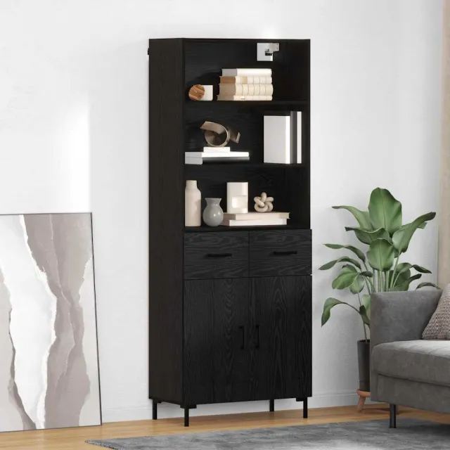 vidaXL Hoge kast Zwart Eiken 69,5 x 34 x 180 cm Bewerkt hout, foto 2
