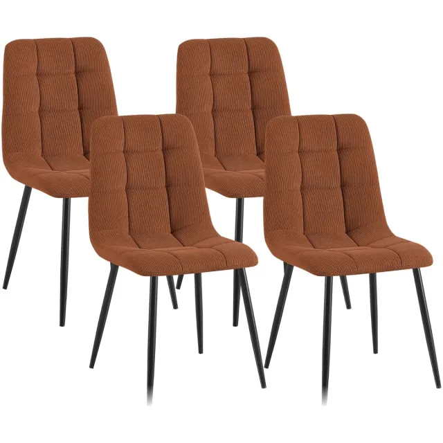 CLP Set van 4 Eetkamerstoelen Tilde - Gestoffeerd - Metalen Onderstel - belastbaar tot 150 kg - Ribstof/oranje