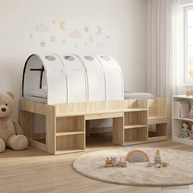 vidaXL Bedframe met tunnel 3 st Sonoma eiken en wit Bewerkt hout Bruin