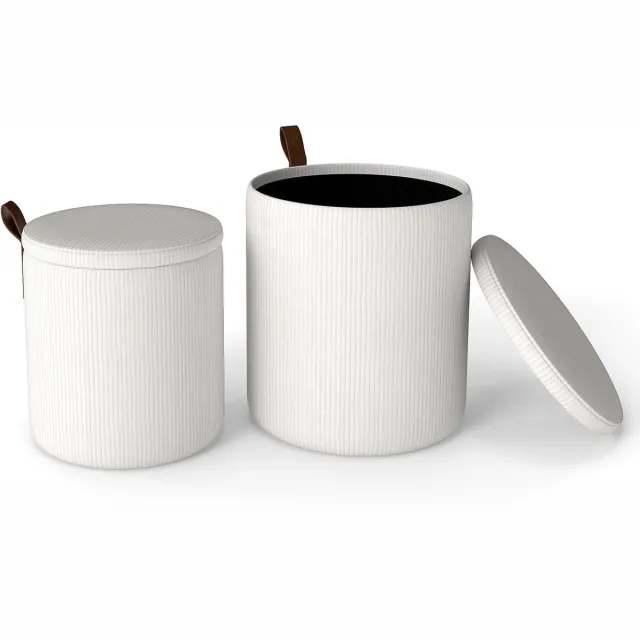 KOMFOTTEU Set van 2 opbergdozen - voetenbank voor woonkamer van fluweel met afneembare deksels - gestoffeerde stoelen - draagkracht 150 kg Grijs, Wit