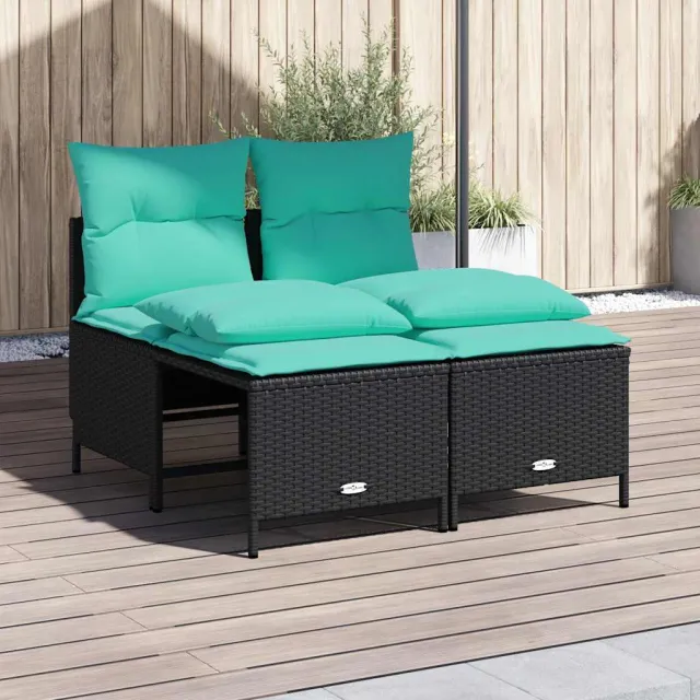 vidaXL 4-delige tuinbankset met kussens, zwart polyrotan, foto 2