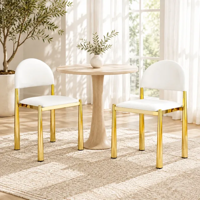 WUVRIE Set van 2 eetkamerstoelen - Gewatteerd kunstleer en metalen poten - Wit