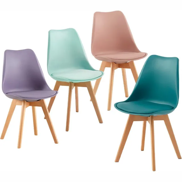 J.T.R Eetkamerstoelen-Eetkamerstoelen set van 4-gestoffeerd-vintage stijl- met massief beukenhouten poten-Mintgroen + Rookroze+paarsgrijs.