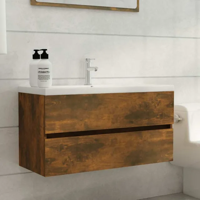 vidaXL Wastafelkast 90x38,5x45 cm bewerkt hout gerookt eikenkleurig, foto 2