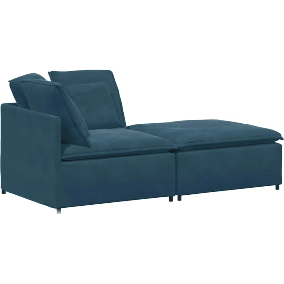 vidaXL Modulaire bank met voetenbank en kussens fluweel blauw, foto 3