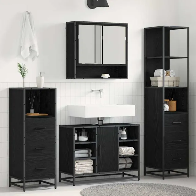 vidaXL Badkamermeubelset 4 st Zwart Eiken 80 x 33 x 60 cm Bewerkt hout, foto 2