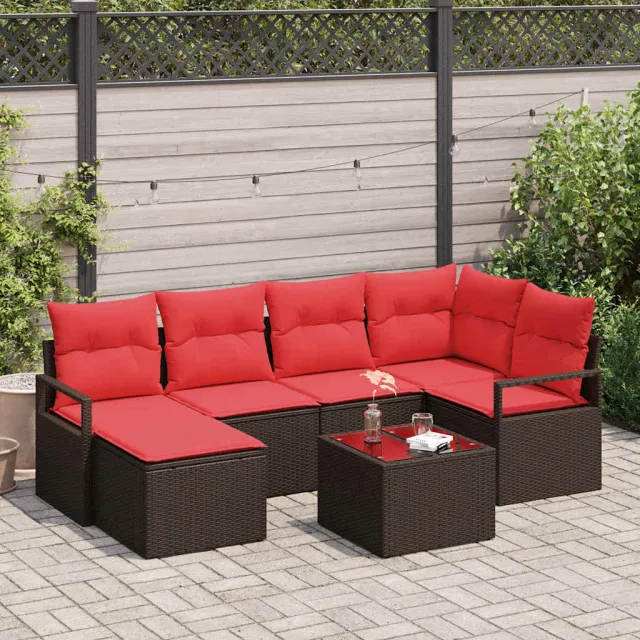 vidaXL Bankstel 7 st Bruin poly rattan, foto 2