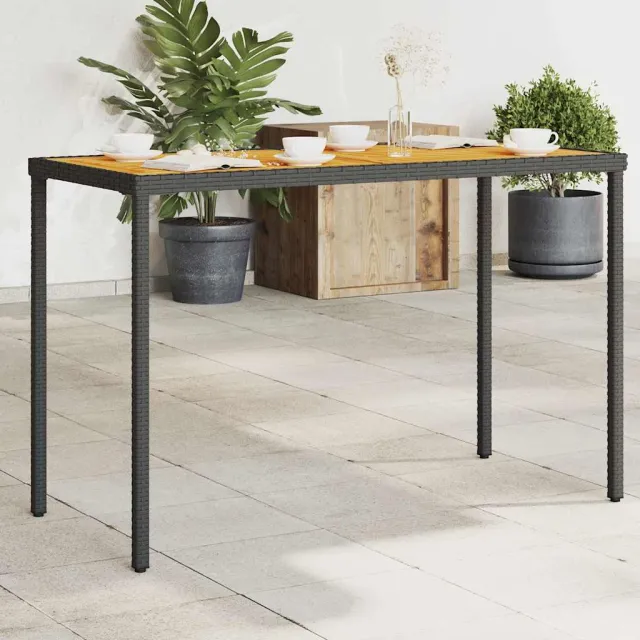 vidaXL Tuintafel met acaciahouten blad 115x54x74 cm poly rattan zwart, foto 2