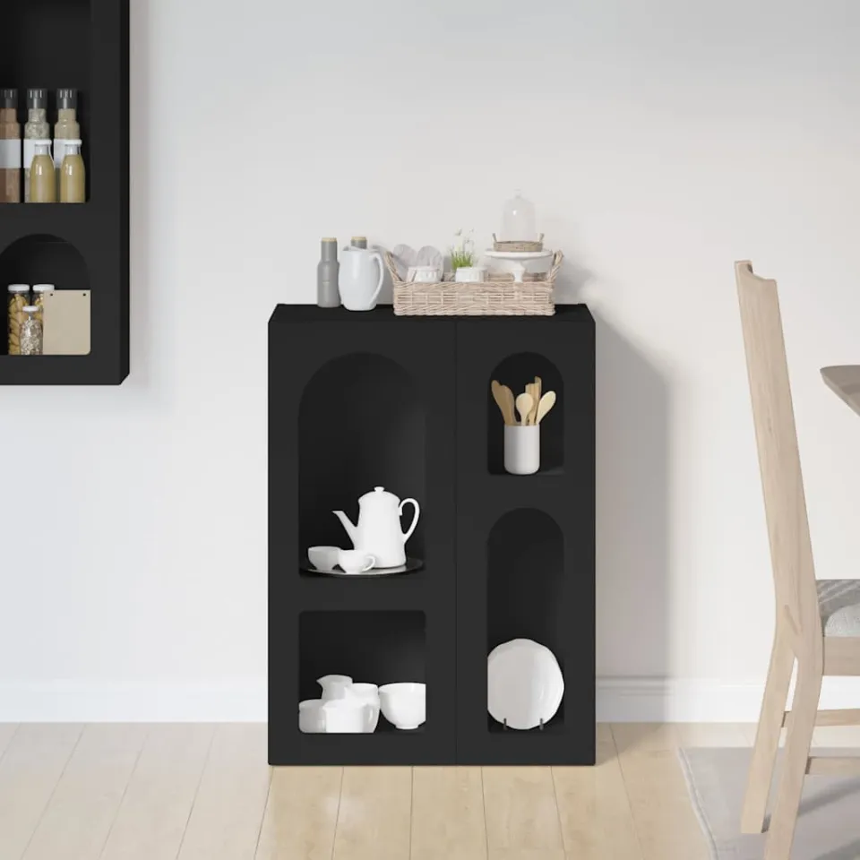 vidaXL Dressoir ELST Zwart 59 x 35 x 80.5 cm Bewerkt hout, foto 4