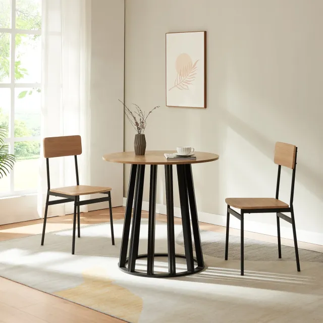 en.casa Eettafel Lensuu rond zwart en eikenkleurig 80x76 cm [en.casa]