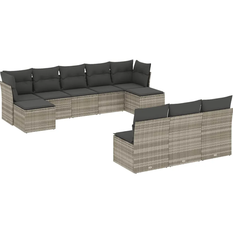 vidaXL 10-delige Loungeset met kussens poly rattan lichtgrijs grijs, foto 3