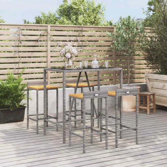 vidaXL 5-delige Tuinbarset poly rattan en massief acaciahout grijs, foto 2