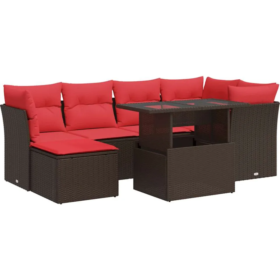 vidaXL 7-delige Loungeset met kussens poly rattan acacia bruin, foto 3