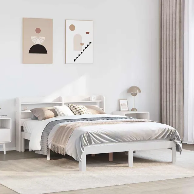 vidaXL Bedframe met hoofdbord massief grenenhout wit 150x200 cm