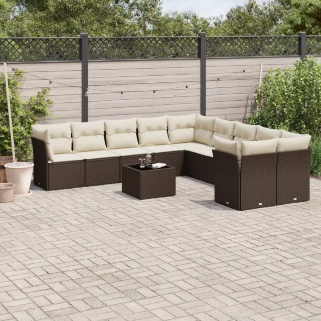 vidaXL 11-delige Loungeset met kussens poly rattan bruin, foto 2
