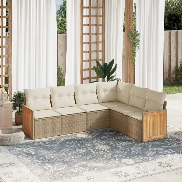 vidaXL 6-delige Loungeset met kussens poly rattan beige, foto 2