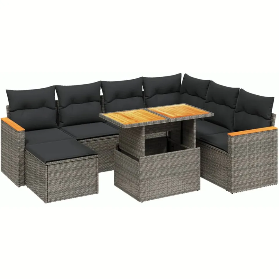 vidaXL 8-delige Loungeset met kussens poly rattan grijs, foto 3