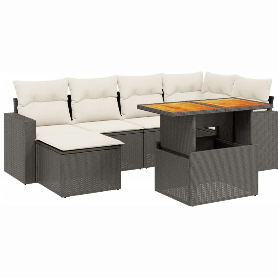 vidaXL 7-delige Loungeset met kussens poly rattan zwart
