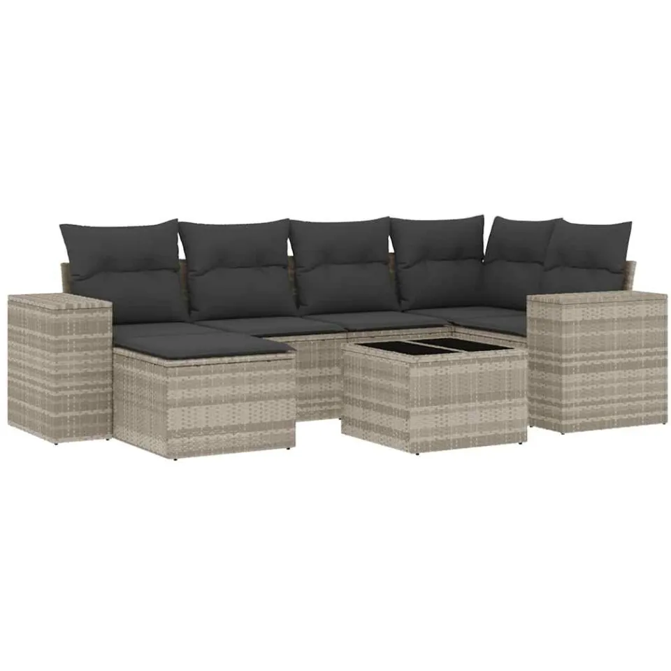 vidaXL 7-delige Loungeset met kussens poly rattan lichtgrijs grijs, foto 3