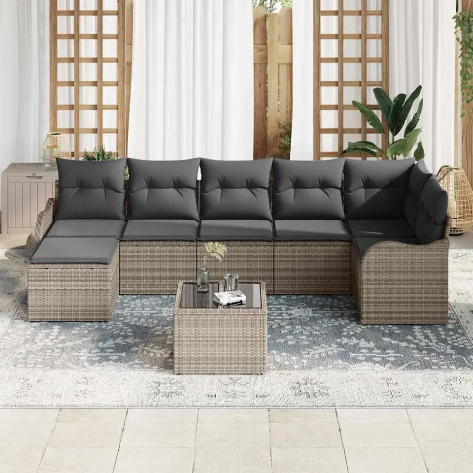 vidaXL Tuin Sofa Set 8 st Grijs poly rattan, foto 3