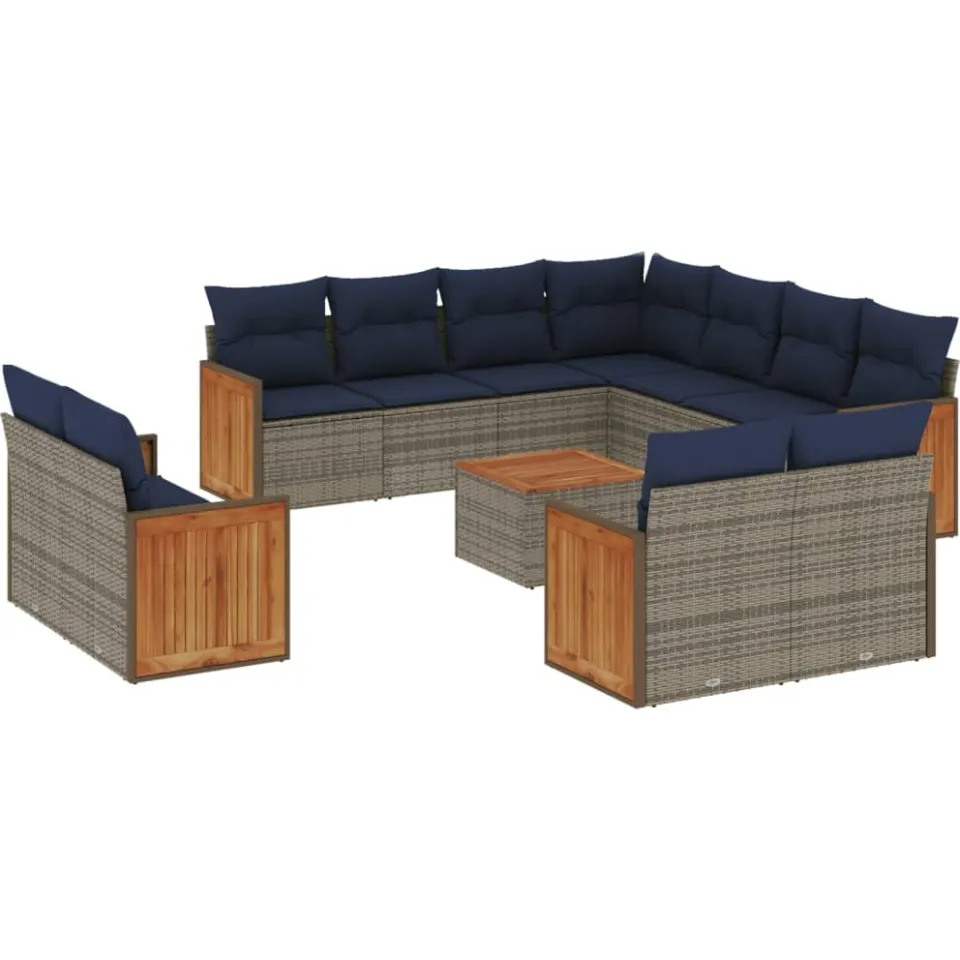 vidaXL 12-delige tuinbankset met kussens, grijs polyrotan, foto 3
