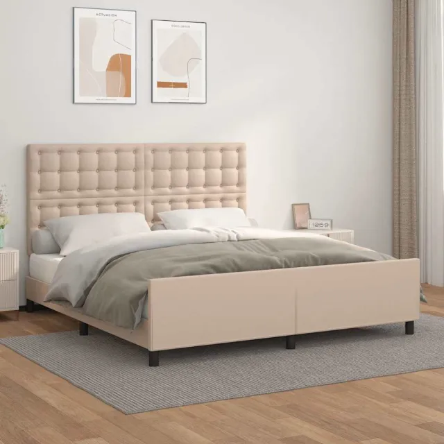vidaXL Bedframe met hoofdbord kunstleer cappuccinokleurig 180x200 cm Bruin