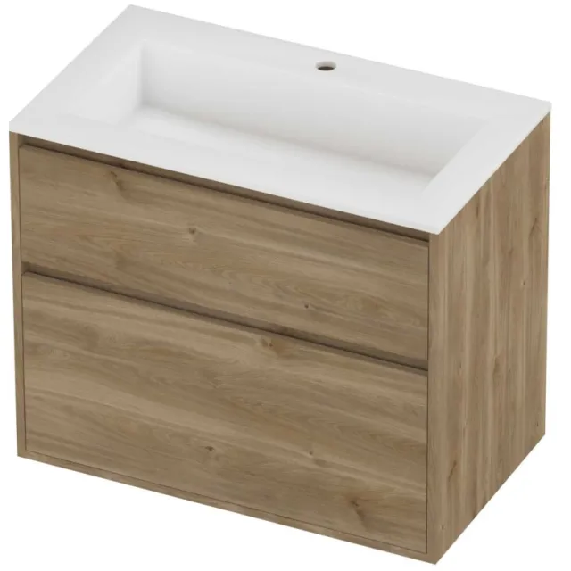 Proline Aristo Badmeubelset Polystone Elegant 1 Kraangat Greeploos 80x46x67 cm Mat White Cider Oak Eiken