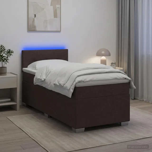 vidaXL Boxspring Bed met Matras en LED Donkerbruin 100 x 200 cm Stof