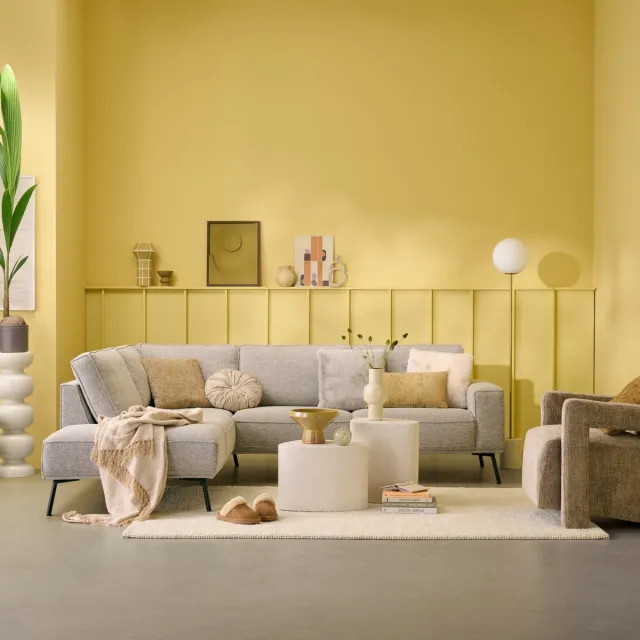 Woonexpress Hoekbank Alford - Textiel - Naturel - 260x85x208 cm - Divan Links - Zwarte Poten Beige