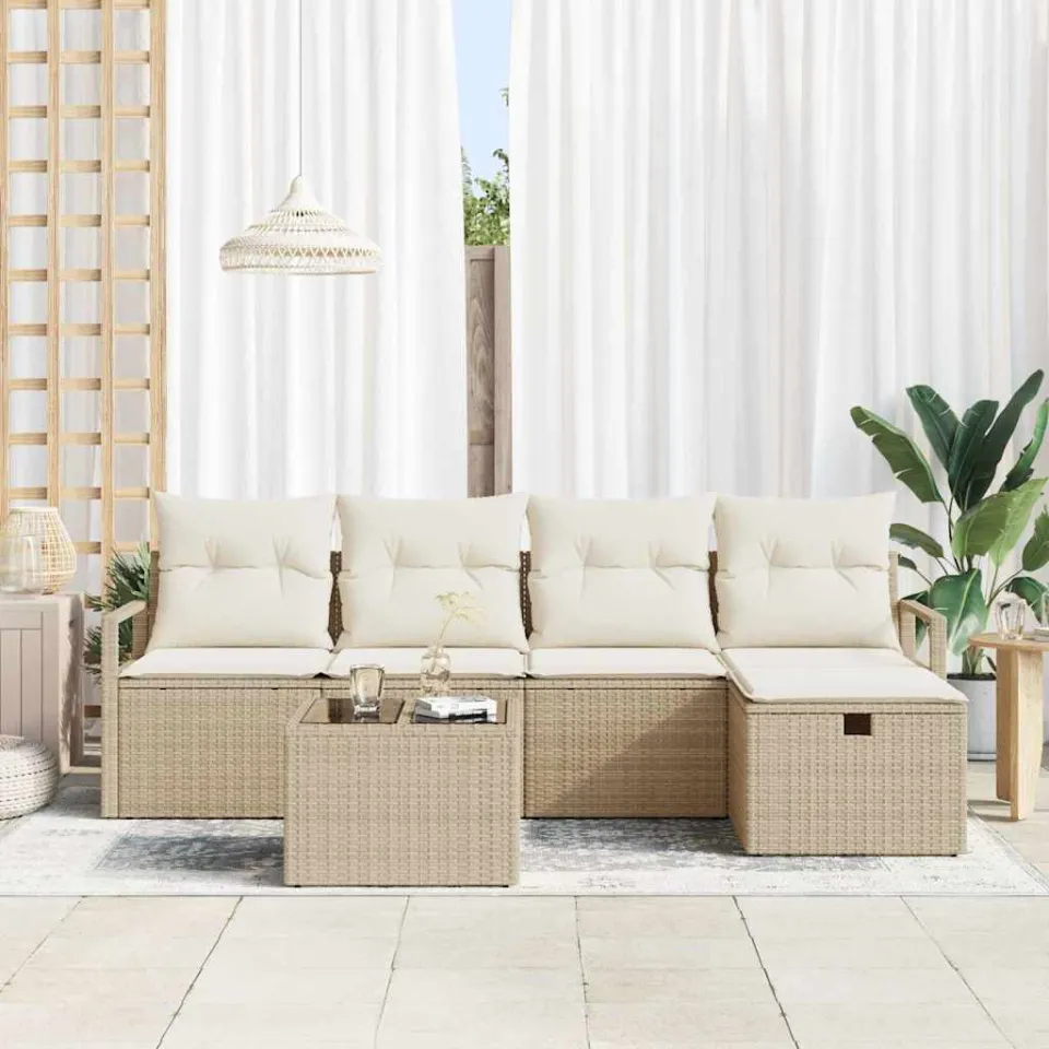 vidaXL Tuin Sofa Set 6 st Beige poly rattan, foto 3