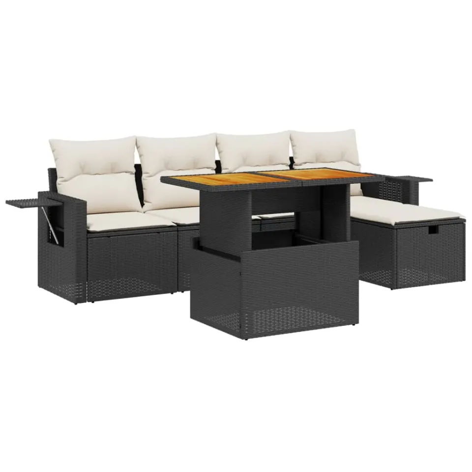 vidaXL 6-delige Loungeset met kussens poly rattan zwart