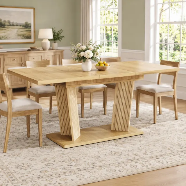 HAUSS SPOLE Eettafel - Uitschuifbaar Modern Ontwerp - Rechthoekig Voor Eetkamer En Kleine Ruimtes - MDF Metaal - 120-160 x 80 x 76 cm - Natuurlijk Bruin Natuurlijk en lichtbruin