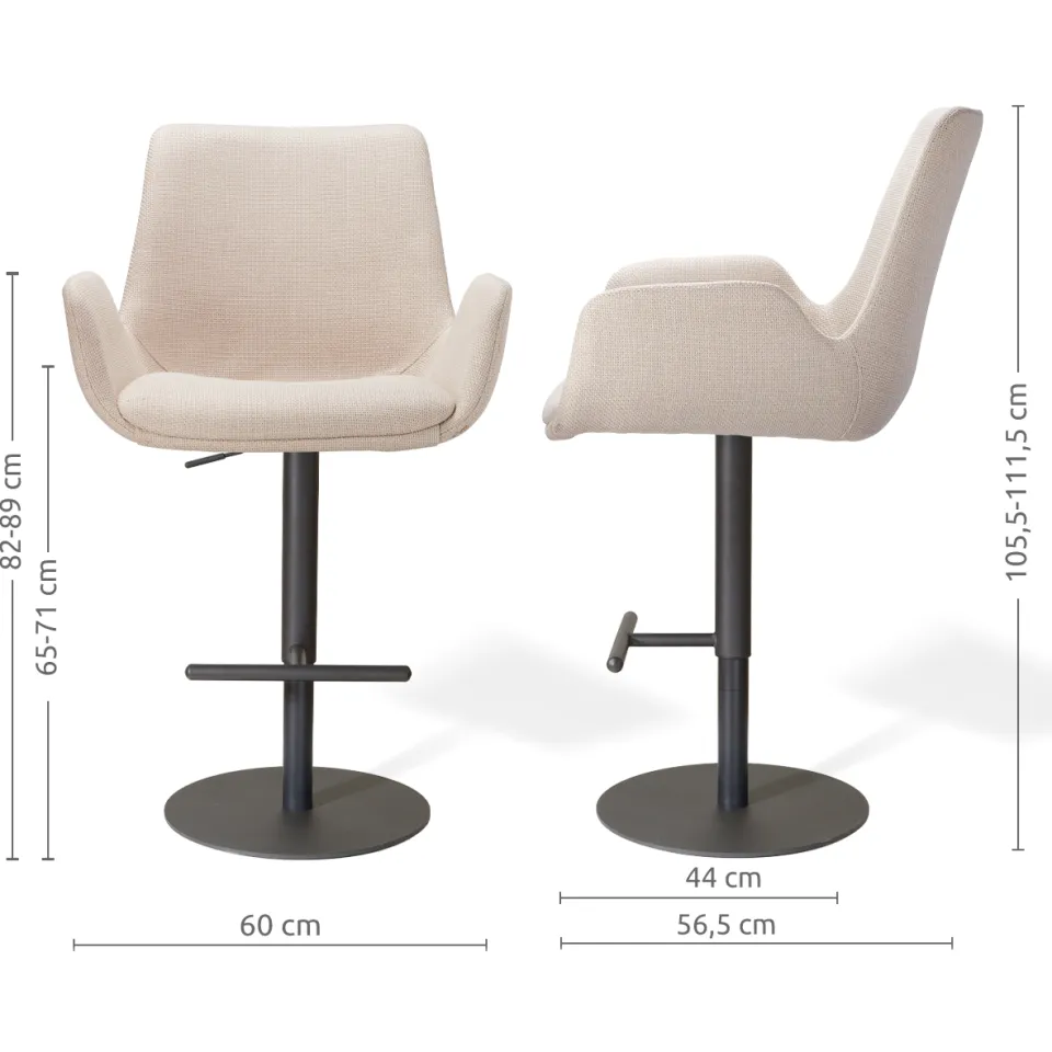 Nolon Niva-Eef draaibare tulp barkruk beige - verstelbaar - mat zwart onderstel, foto 2